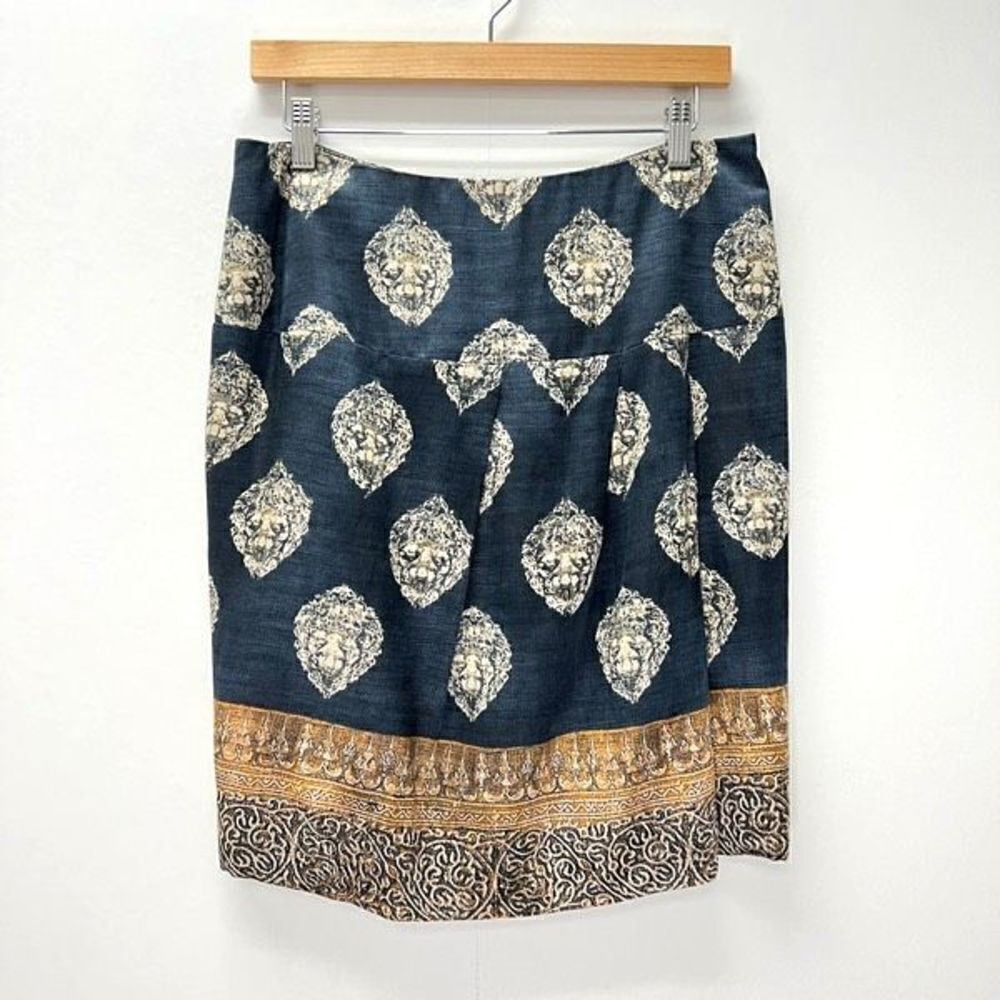 Pauw Amsterdam Pleated Blue Copper Abstract Pencil Midi Women’s 2 Silk Zipper